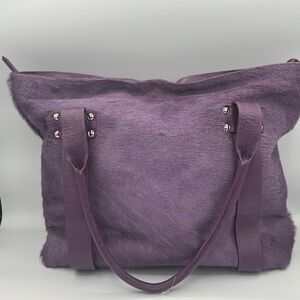 Innue Made in Italy Genuine Leather Calf Hair Plum Purple Tote Bag